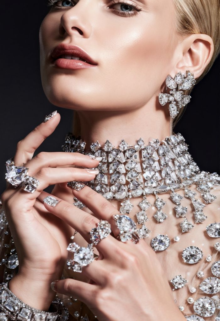 Woman wearing dramatic diamond jewellery